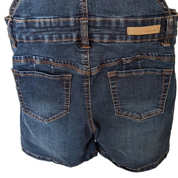 C'EST TOI Blue Denim Overall Shorts Size M - Picture 8 of 10